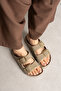 Beige Women's Double Buckle Stylish Comfortable Slippers