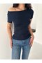 Women's Short Sleeve Boat Neck Buzy Fabric T-Shirt - 7