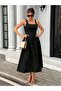 Women's Strappy Square Collar Long Imported Crepe Dress - 3