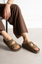 Khaki Women's Double Buckle Stylish Comfortable Slippers