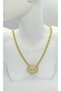Half Ball Chain Stone Oval Detailed Gold Necklace (47+5 cm) - 3