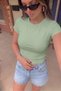 Women's Aqua Green Colored Crew Neck Lycra Short Sleeve Body Crop T-Shirt - 2