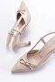 Inf-2300 Beige Patent Leather Daily Open Back Bow Heeled Shoes - 5