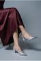 Women's Leather Buckle Detailed Silver New Season Low Heel Shoes - 6