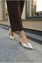 Women's Leather Buckle Detailed Silver New Season Low Heel Shoes - 7