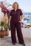 Women's Polo Collar Half-Zip Wide-Leg Two-Piece Set - Effortless Athletic Elegance - 3