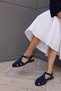 Zaffo Women's Navy Blue Genuine Leather Sandals Flats - 5