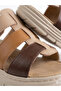 Genuine Leather Beige Orthopedic Sole Adjustable Velcro Women's Slippers - 5