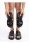 Genuine Leather Black Orthopedic Sole Adjustable Velcro Women's Slippers - 6