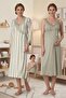 Women's Plaid Patterned Lace 2-Piece Maternity Nightgown Set with Dressing Gown