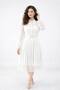 Women's puff sleeve tie-neck button-down pleated belted guipure dress