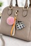 Pompom Mini Bag Charm Keychain – Plush Ball & Leather Strap Accessory - 3