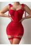 Women's Drawstring Mini Nightgown with Garter Belt and Stockings, Stylish Nightgown - 3