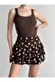 Layered Brown Polka Dot Women's Short Skirt with Shorts - 5
