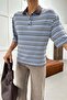 Polo Collar Striped Tshirt Blue - 2