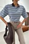 Polo Collar Striped Tshirt Blue - 3