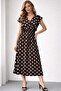 Bürümcük Fabric Brown Polka Dot Long Women's Dress