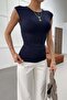 Side Gathered Sleeveless Tshirt Navy Blue - 5
