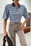 Polo Collar Striped Tshirt Blue - 4