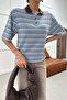 Polo Collar Striped Tshirt Blue - 5