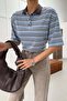 Polo Collar Striped Tshirt Blue