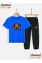 Colorful Text Printed Top and Bottom Tracksuit/T-Shirt Two-Piece Children's Set (Pocketed Tracksuit Pants)