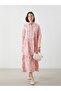 Lcwaikiki Classic Pink Shirt Collar Patterned A-Line Dress