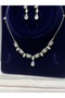 Sparkling Drop Model Zircon Stone Bridal Set Silver-Color Evening Dress Set - 5