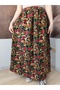Elastic Waist Pocket Vibrant Floral Flannel Dividin Maxi Length Long Skirt 95cm 38Size100 kg - 3