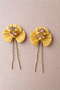 Gold Color Flower Patterned Pearl Bridal Hair Accessory Promise, Engagement, Wedding Bun Hairpin 2 Pieces - 5