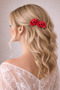 Red Color Flower Patterned Pearl Bridal Hair Accessory Promise, Engagement, Wedding Bun Hairpin 2 Pieces