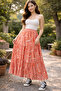 Elastic Waist 3-Layer Ruffled Viscose Fabric Skirt, Mevlana Long Cotton Skirt
