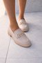 Women's Loafer Moccasin Large Buckle Cream Casual Shoes - 2