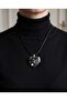 Black Floral Polymer Clay & Epoxy Handmade Necklace (Apparatus Stainless Steel)