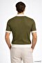 Khaki Polo Collar Buttoned Short Sleeve Men's T-Shirt - 3