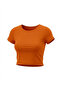 Women's Orange Crew Neck Lycra Short Sleeve Body Crop Blouse - 4