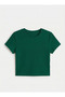 Women's bntn green bicycle collar lycra short sleeve body crop blouse - 7