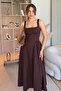 Elegant Flared Maxi Brown Dress with Straps - 3
