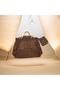 Women's Brown Openwork Wicker Hand Knitted Handbag with Wooden Detail