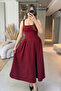 Elegant Flared Maxi Burgundy Dress with Straps - 4