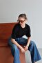 Women's Black Vena Fitted Crew Neck Short Sleeve Blouse - 5