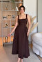 Elegant Flared Maxi Brown Dress with Straps - 8