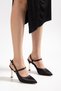 Cara Women's Black Satin Gold Heel Detailed Evening Dress Shoes - 3