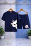Children's Cat Head with Ribbon Printed Crew Neck 3-Piece T-Shirt - Shorts Set - 4