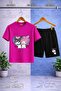 Children's Kromi 2Li Heart Printed Crew Neck T-Shirt - Shorts Set