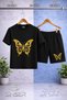 Children's Buttrfly Gold Color Printed Crew Neck T-Shirt - Shorts Set