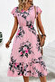 New Season Women's Short Sleeve V-Neck Patterned Midi Single Jersey Summer Dress - 3