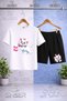 Children's Cat Butterfly Printed Crew Neck T-Shirt - Shorts Set