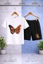 Children's Buttrfly Orange Wing Flower Printed Crew Neck T-Shirt - Shorts Set