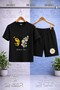 Children's Buttrfly Yellow Wing Daisy Printed Crew Neck 3-Piece T-Shirt - Shorts Set - 2